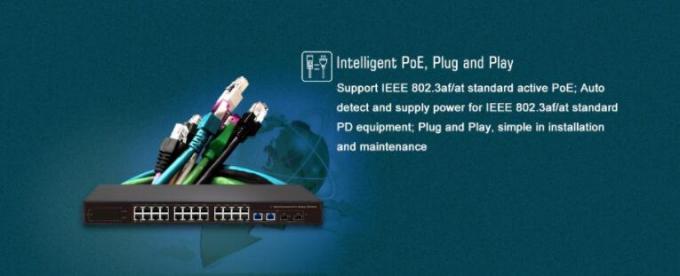 poder estándar 48V sobre el interruptor de Ethernet, 802.3at interruptor del POE del canal del gigabit 24