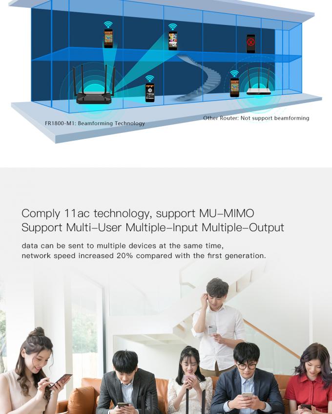 router inalámbrico de la banda dual del gigabit 1200Mbps, router MU - tecnología de 11ac Wifi de Beamforming de la ayuda de MIMO